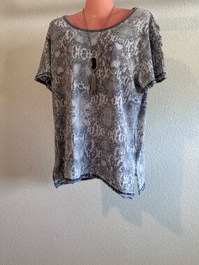 Free People Gray Snake-Print Scoop Neck Tee